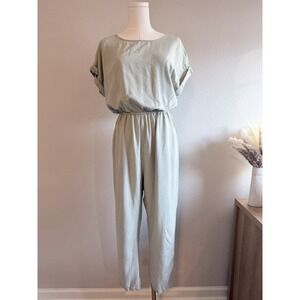 Joppa 100% Lyocell Light Green Short Sleeve Jumpsuit M Elastic Waist Pockets